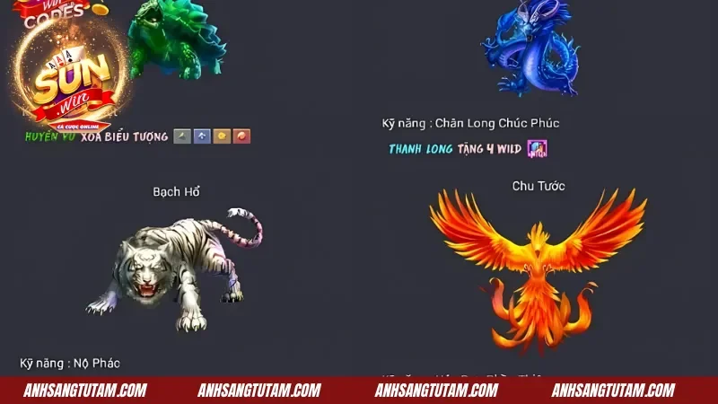 Thần Thú Sunwin- Khám Phá Vòng Quay Hũ Huyền Bí Đầy Cuốn Hút 4 Biểu tượng thú Bạch Hổ trong game Thần Thú